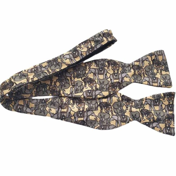 Bert Pulitzer Other - VTG Bert Pulitzer Bow Tie Silk Circus Elephants Tigers Yellow Gray Brown Men's